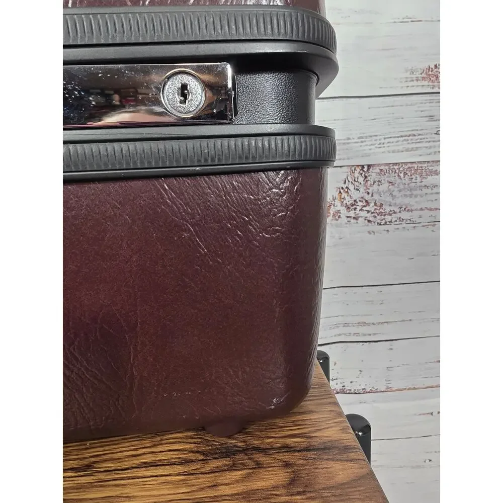 VTG Samsonite Hard Silhouette Brown Faux Leather Locking Luggage w/Mirror Key